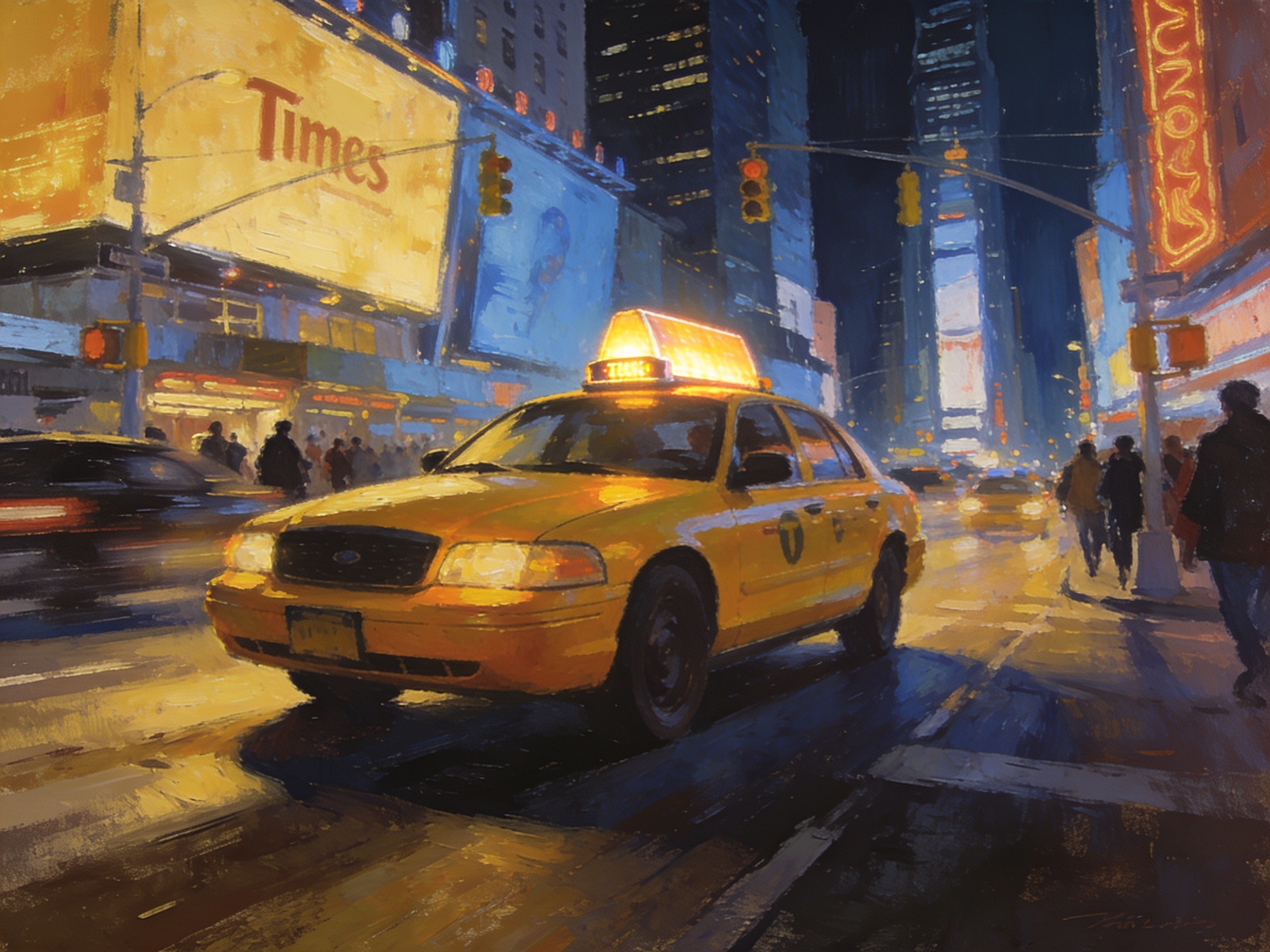 A yellow cab in Times Square